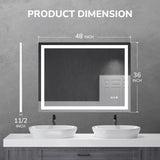 USHOWER 48x36 Inch Modern LED Bathroom Mirror - Smart Backlit Vanity Mirror with Anti-Fog, Dimmable Lights, Wall Mounted, 1/5 Inch Tempered Glass