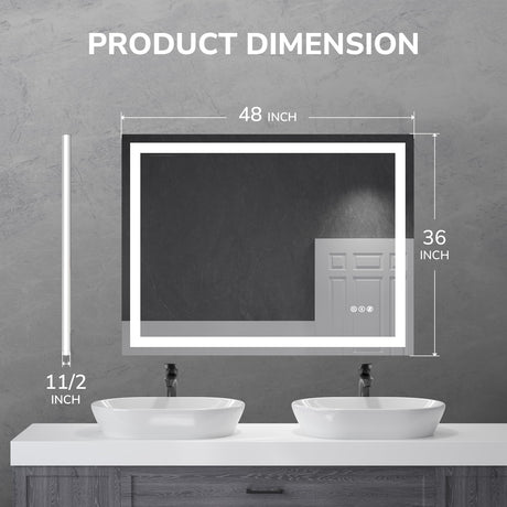 48x36 Inch Modern LED Bathroom Mirror - Smart Backlit Vanity Mirror with Anti-Fog