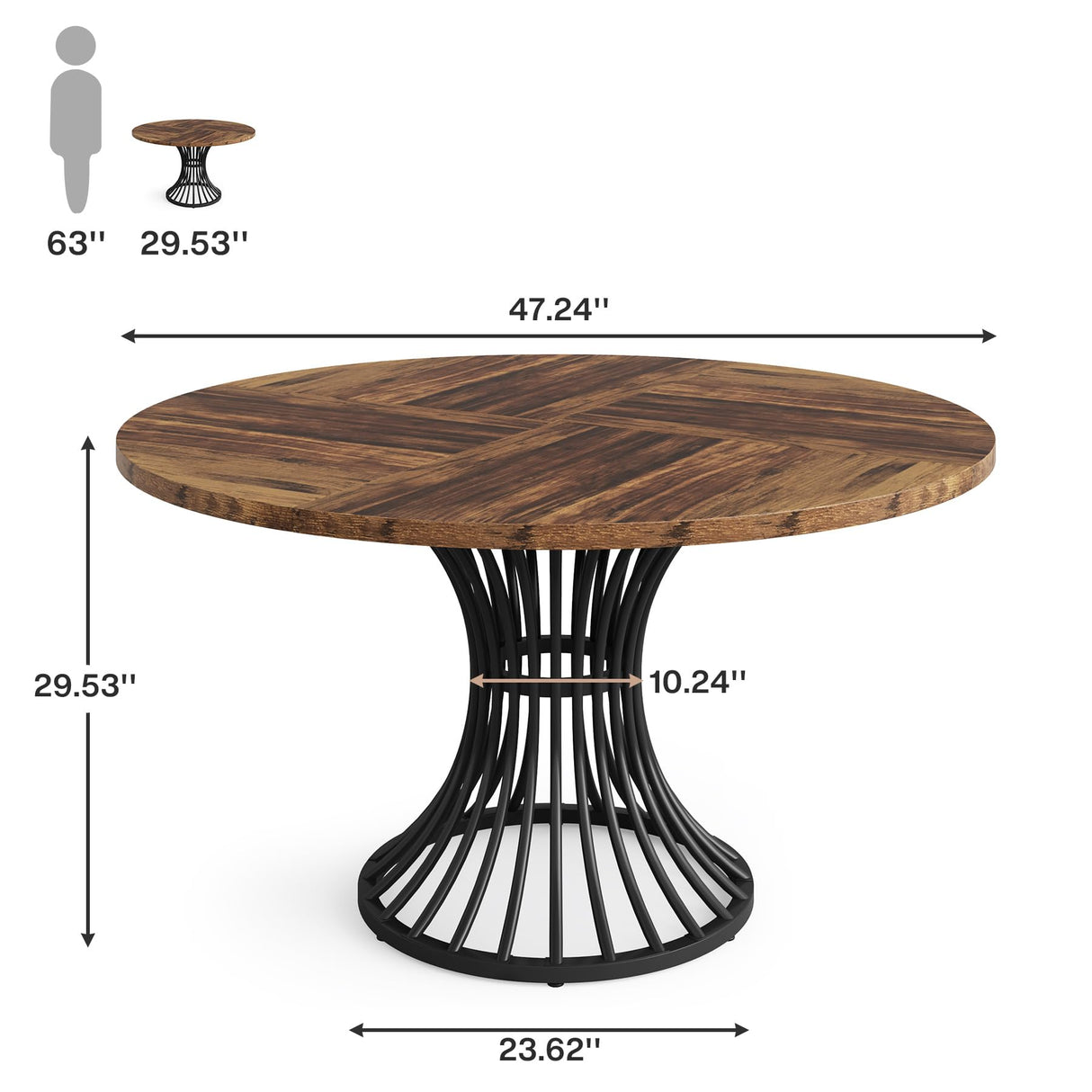 Round Dining Table for 4-6 People, 47-Inch Farmhouse Dinning Room Table Circle Kitchen Table