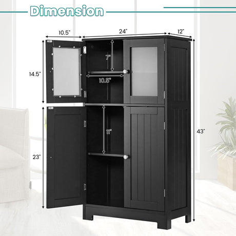 Bathroom Storage Cabinet, Wooden Linen Storage Organizer Cupboard with Doors