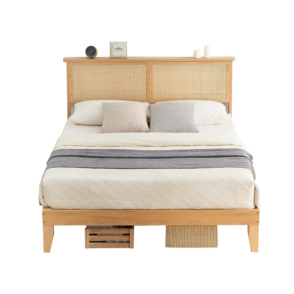 Rattan Bed Frame Queen with LED Lights