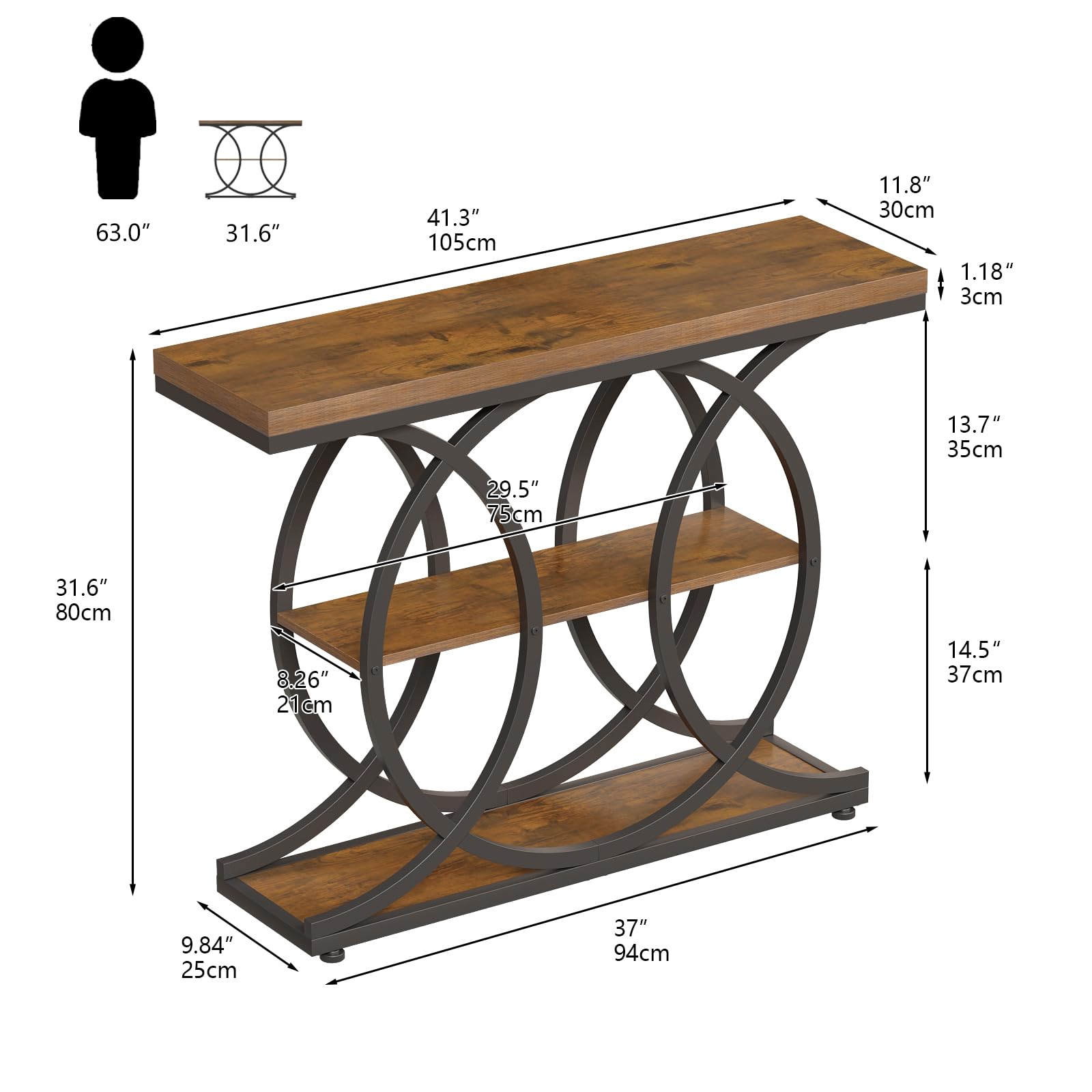 Narrow Console Table for Entryway - 3-Tier Industrial Sofa Table