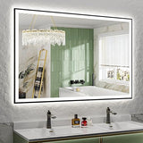 60x40 Inch LED Bathroom Mirror with Lights (Front Lit and Backlit) Black Framed Lighted