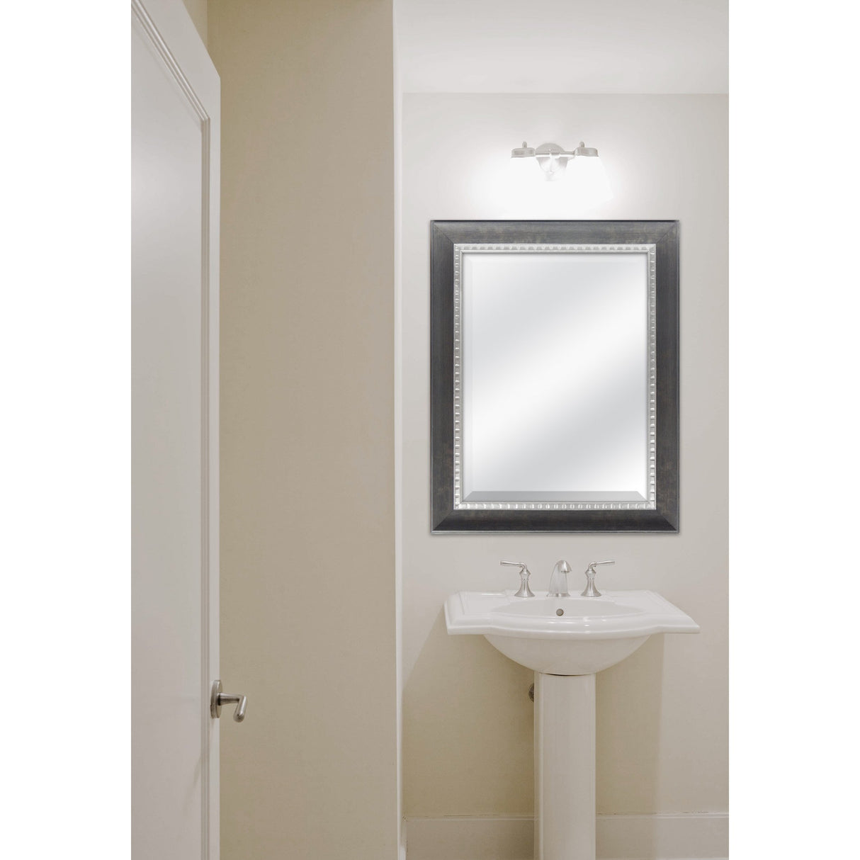 18x24 Inch Sloped Mirror with Dental Molding Detail, 23.5x29.5 Inch Overall Size