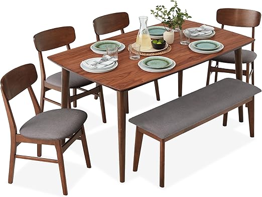 6-Piece Wooden Dining Set with Bench