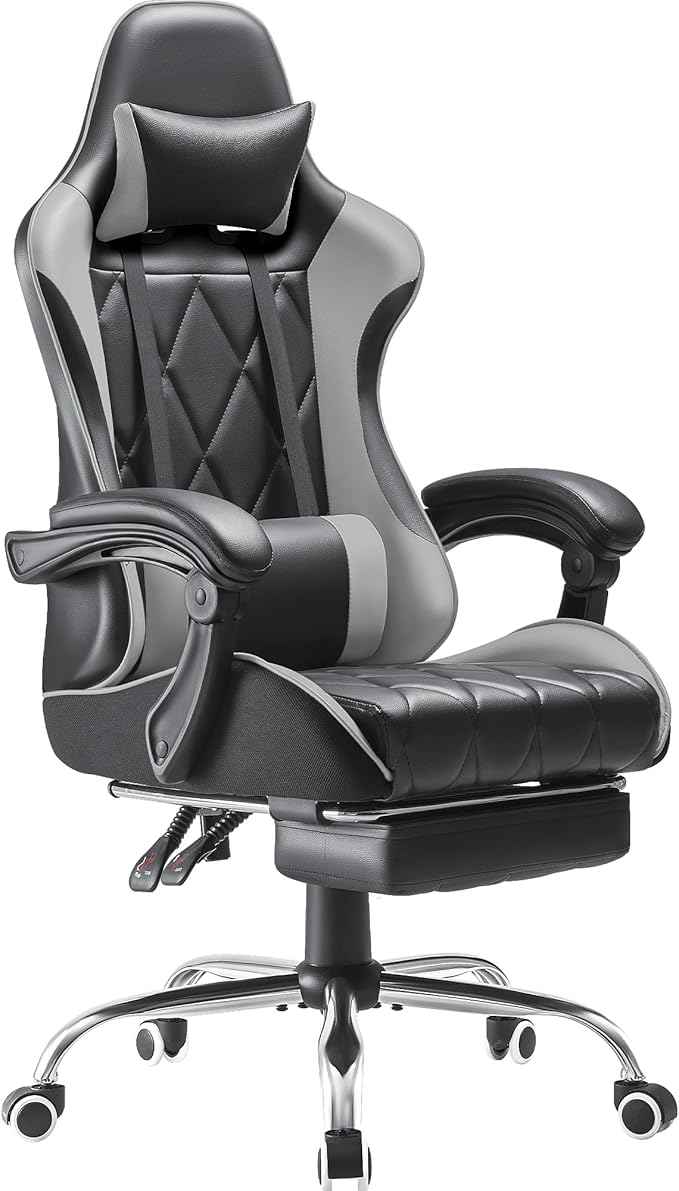 Gaming Chair with Footrest and Massage Lumbar Support, Ergonomic Computer Seat