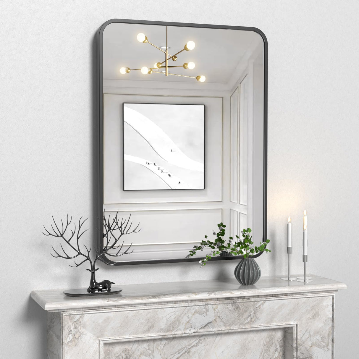 NexaVist 18"x24" Black Bathroom Mirror for Over Sink, Dresser, Rectangle Wall Mirror, Wall-Mounted Metal Framed Vanity Mirror for Restroom Entryway Hallway Bedroom Living Room