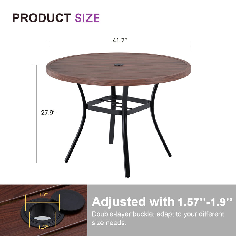 Round Patio Dining Table, 42 inch Metal Outdoor Dining Table with Umbrella Hole