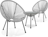 Outdoor Acapulco Chair Set 3-Piece with Glass Top Table, Lightweight All-Weather Woven