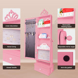 Kids Jewelry Armoire Cabinet, Jewelry Organizer with Standing Full-Length Mirror