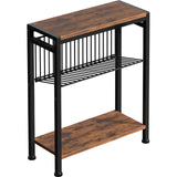 Small Side Table for Small Space, 3-Tier Narrow End Tablewith Magazine Holder