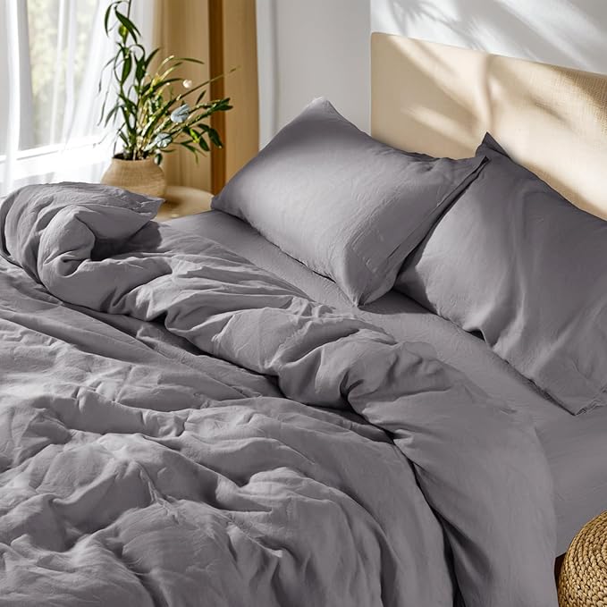 100% French Linen Duvet Cover King Size, Soft Breathable for Hot Sleepers
