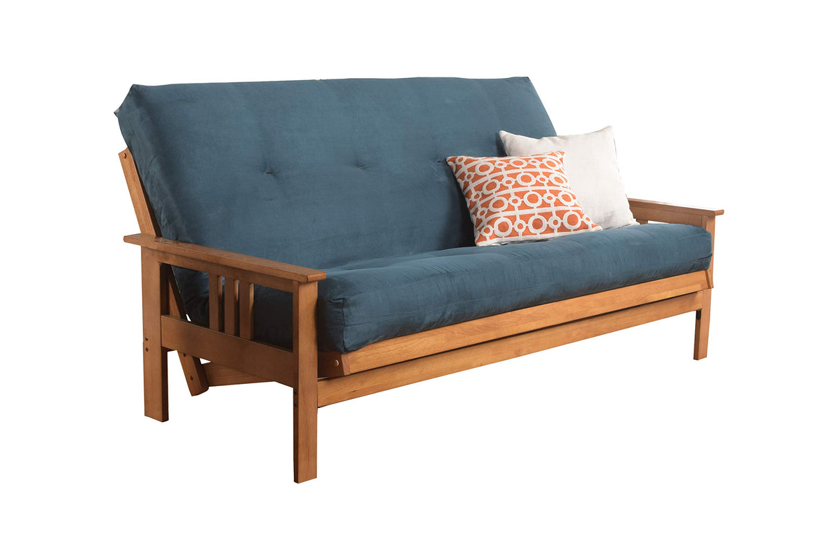 Monterey Futon with Suede Fabric Mattress in Butternut/Blue