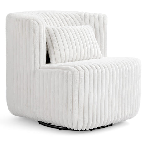 Swivel Accent Chair Ivory, 360° Swivel Barrel Chair, Modern Upholstered Armchair, Comfy Round Swivel Accent Chair, Makeup Accent Chair for Bedroom, Ivory Swivel Accent Chairs for Living Room