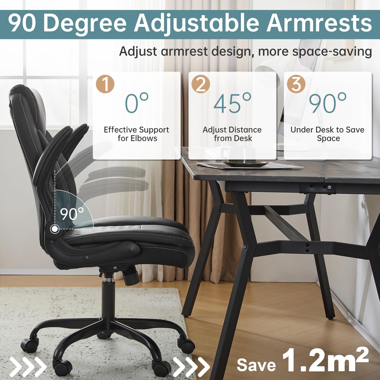 Ergonomic Leather Office Chair with Flip-Up Armrests
