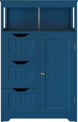 Wood Bathroom Floor Cabinet, Free Standing Storage Cabinet with 3 Drawers and Cupboard,