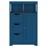 Wood Bathroom Floor Cabinet, Free Standing Storage Cabinet with 3 Drawers and Cupboard,