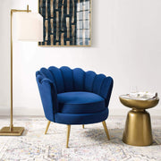 Admire Scalloped Edge Performance Velvet Accent Lounge Arm Chair in Navy