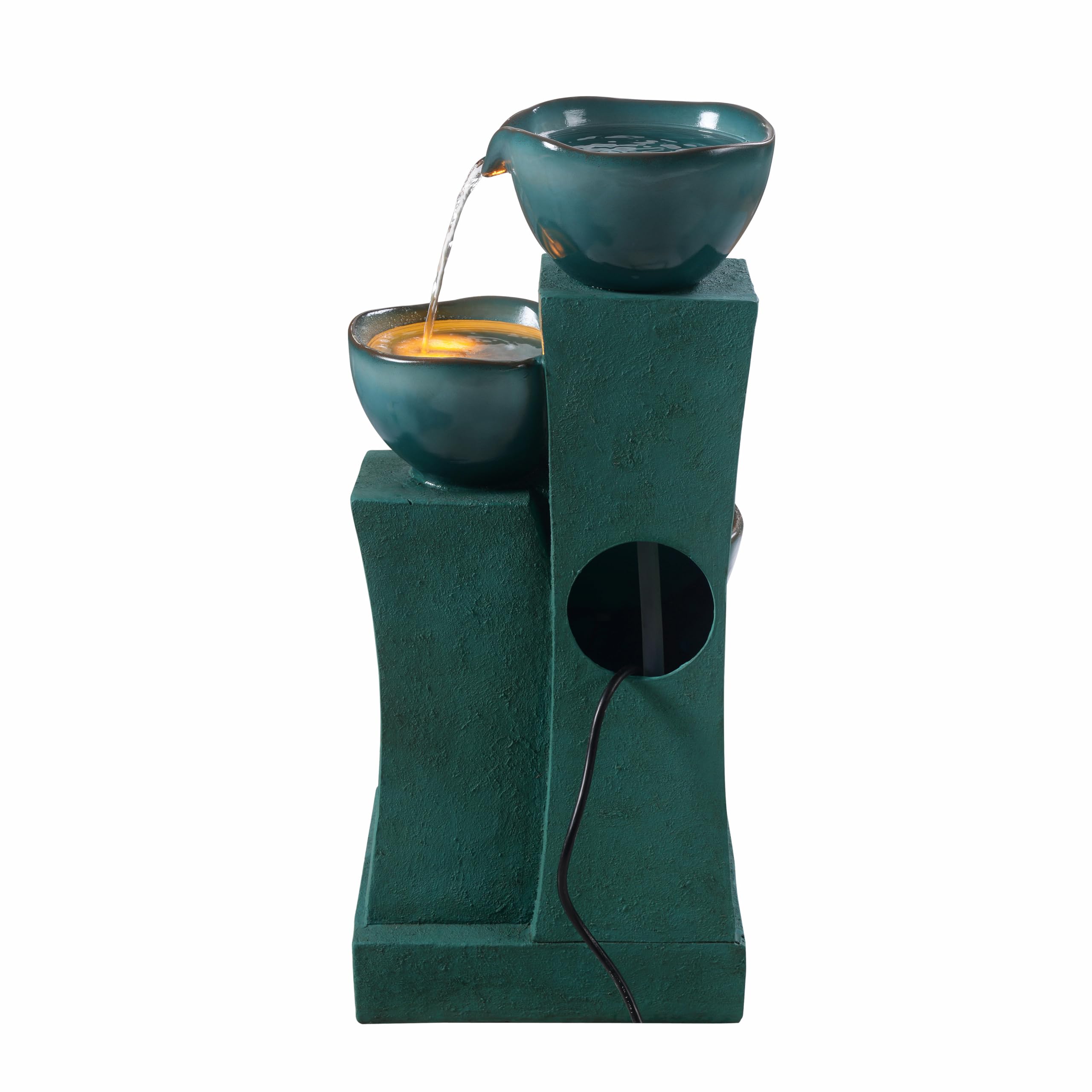 28.54 in. 3-Tier Cascading Outdoor Water Fountain with LED Lights for Gardens