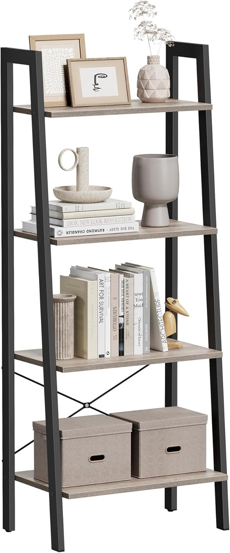 Ladder Shelf, 4-Tier Bookshelf, Storage Rack, Bookcase with Steel Frame, for Living Room