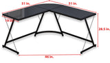 Gaming Desk Computer L-Shape Corner Studio Table, Black, Glass Top