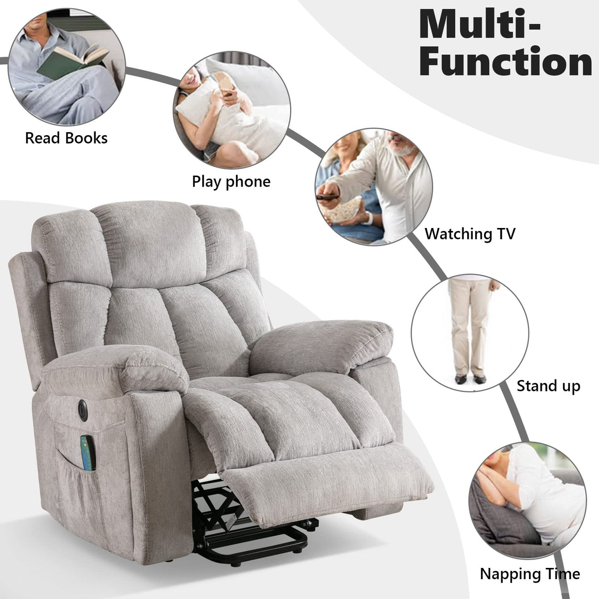 Large Power Lift Recliner Chairs with Massage and Heat for Elderly Big People