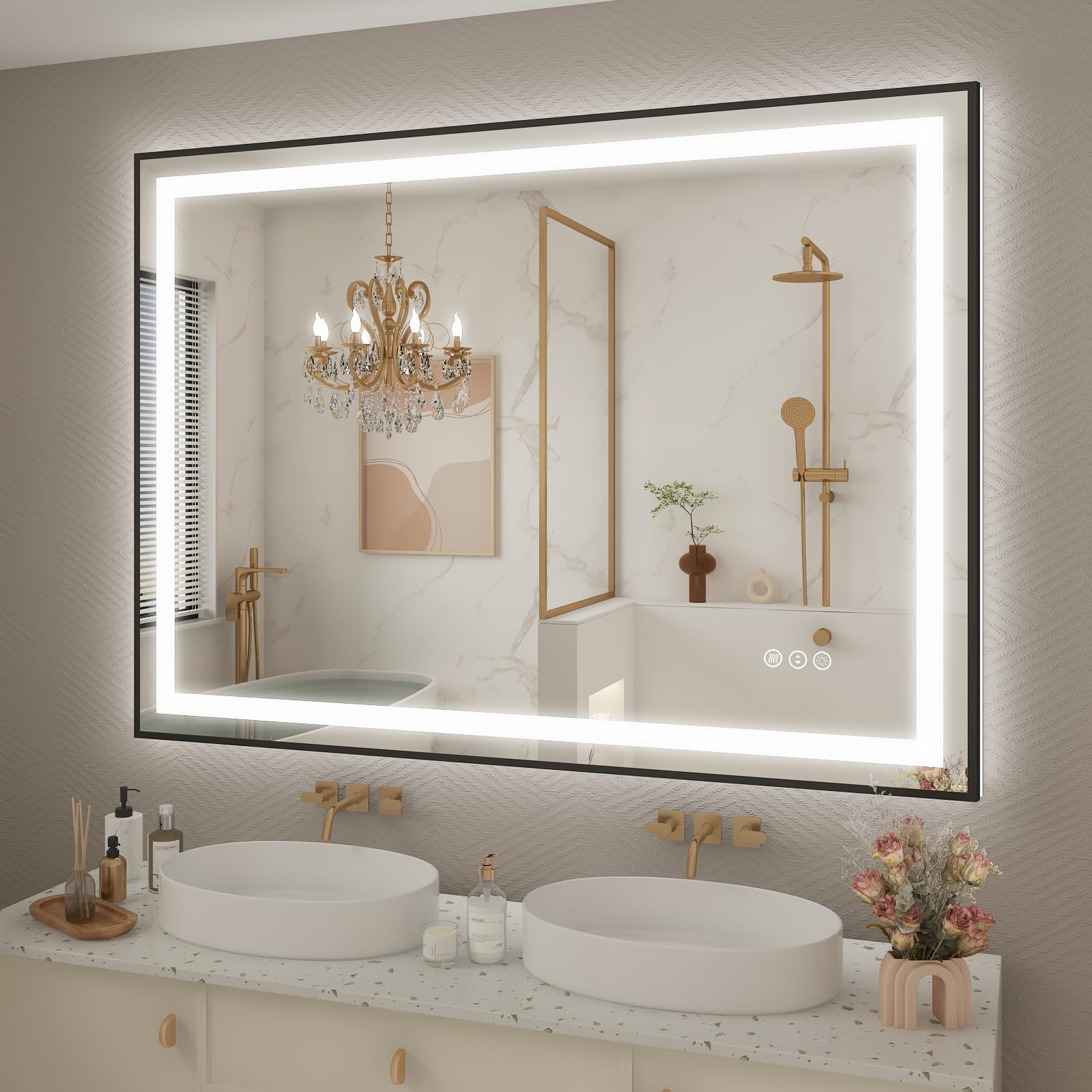 LED Lighted Mirrors for Bathroom Wall, Framed LED Bathroom Mirror
