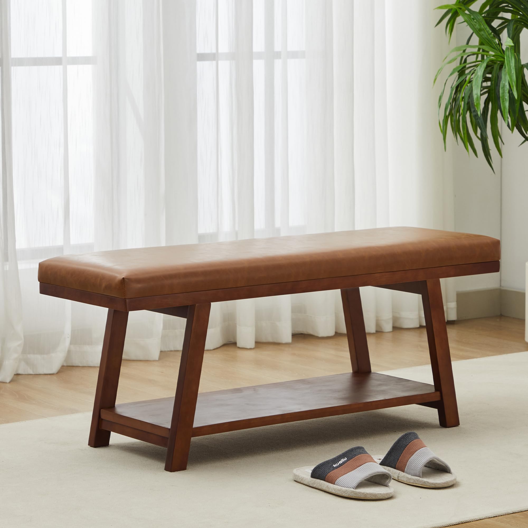 Entryway Shoe Bench with Cushion,End of Bed Bedroom Bench