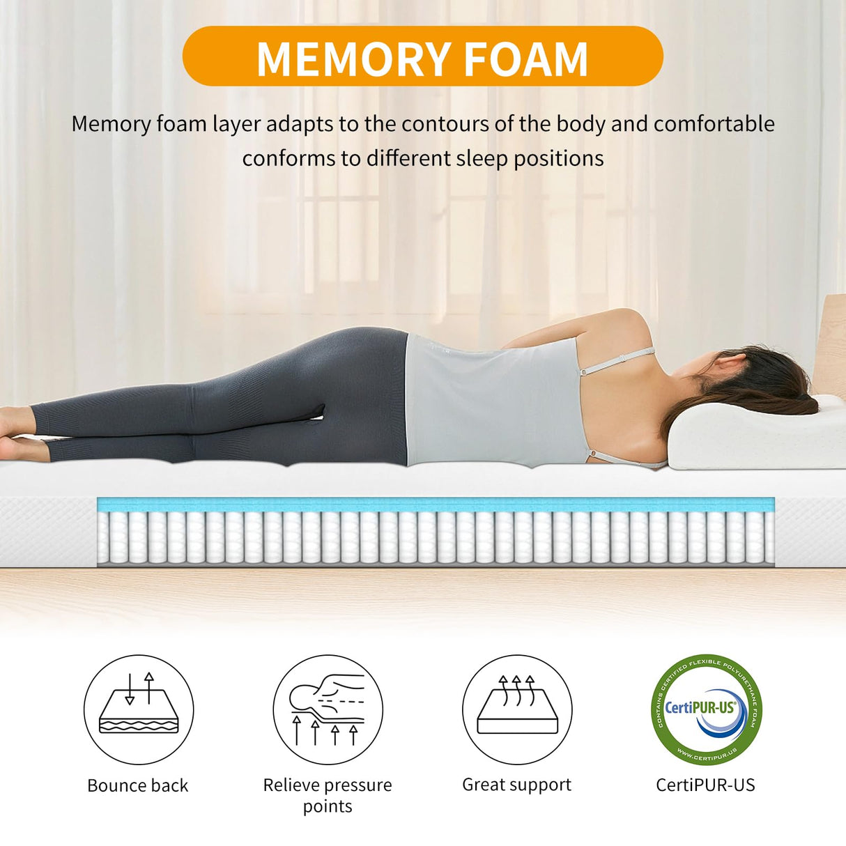 5 Inch Green Tea Cooling Memory Foam Mattress,Fiberglass Free, Medium Firmness