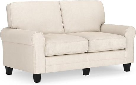 Copenhagen Rolled Arm, Easy Care Polyester, Soft Pillow Back, Pocket Coil Seat Cushions, Removable Covers, Loveseat or Couch for Small Spaces, Living Rooms or Bedrooms, 78" Sofa, Cream