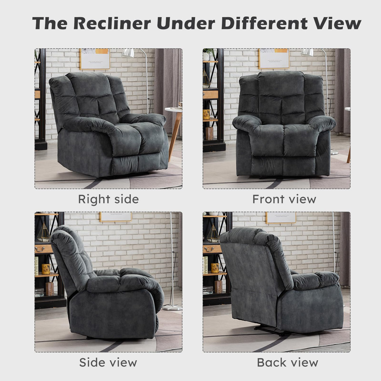 Single Recliner Chairs for Living Room Overstuffed Breathable Fabric Reclining Chair