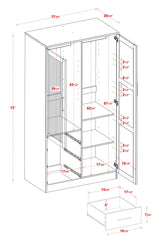 100% Solid Wood Metro 2-Door Wardrobe w/Raised Panel Doors, 2 Clothing Rods