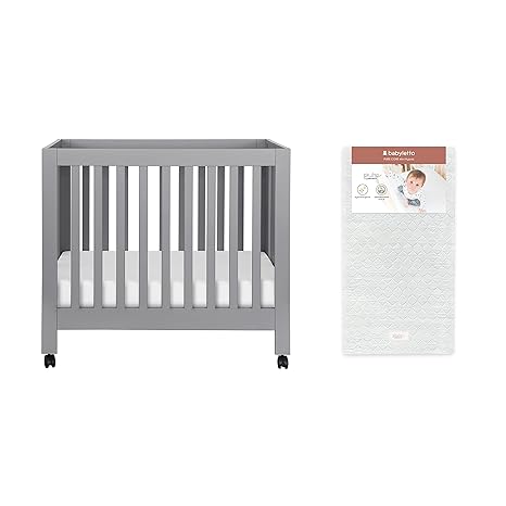 Origami Mini Crib in Washed Natural & Pure Core Non-Toxic Mini Crib Mattress with Hybrid