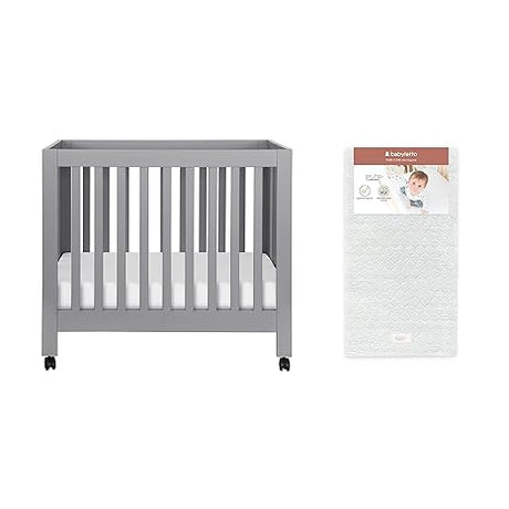 Origami Mini Crib in Washed Natural & Pure Core Non-Toxic Mini Crib Mattress with Hybrid