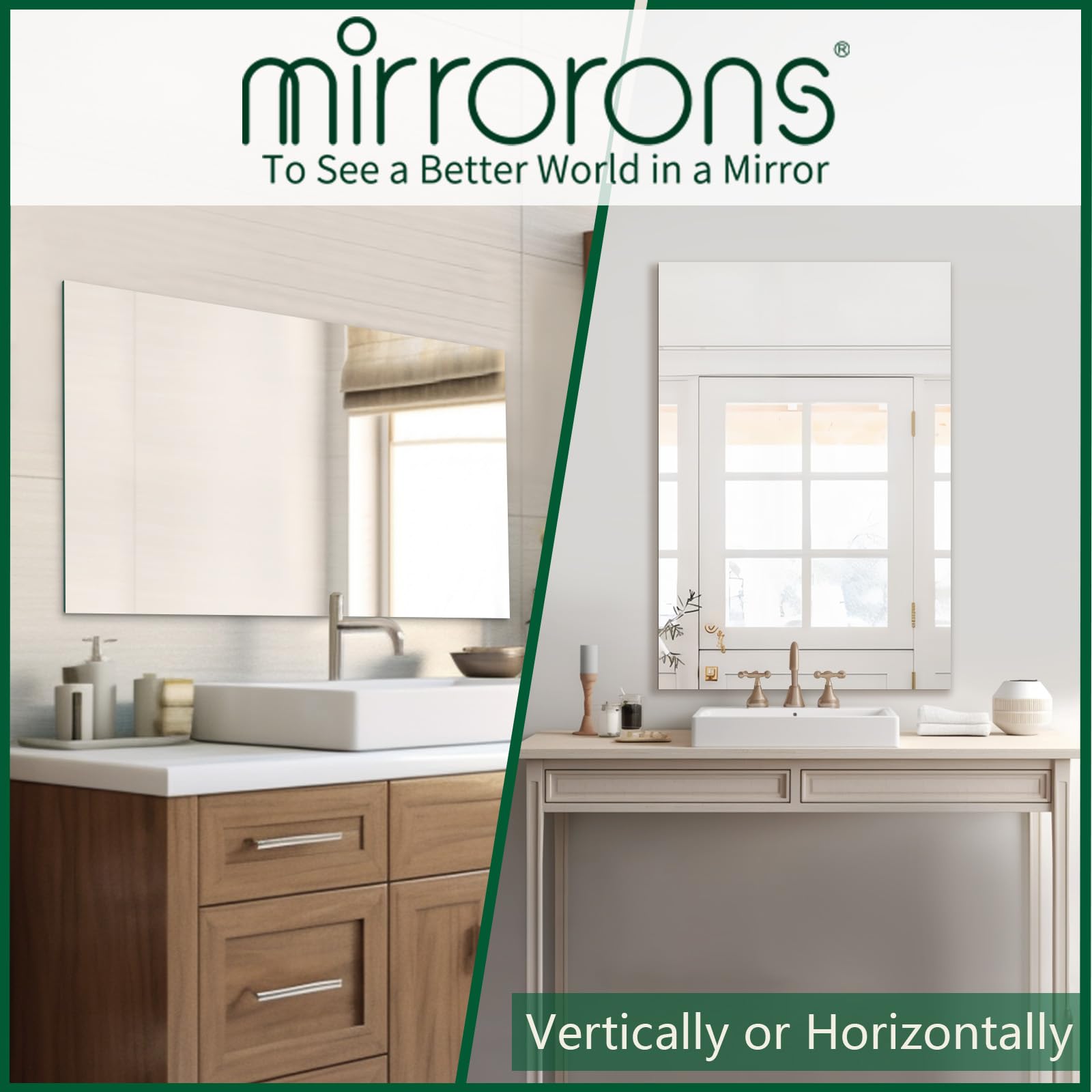 Frameless Mirror, Wall Mirror 48" x 30", Modern Bathroom Mirrors for Wall