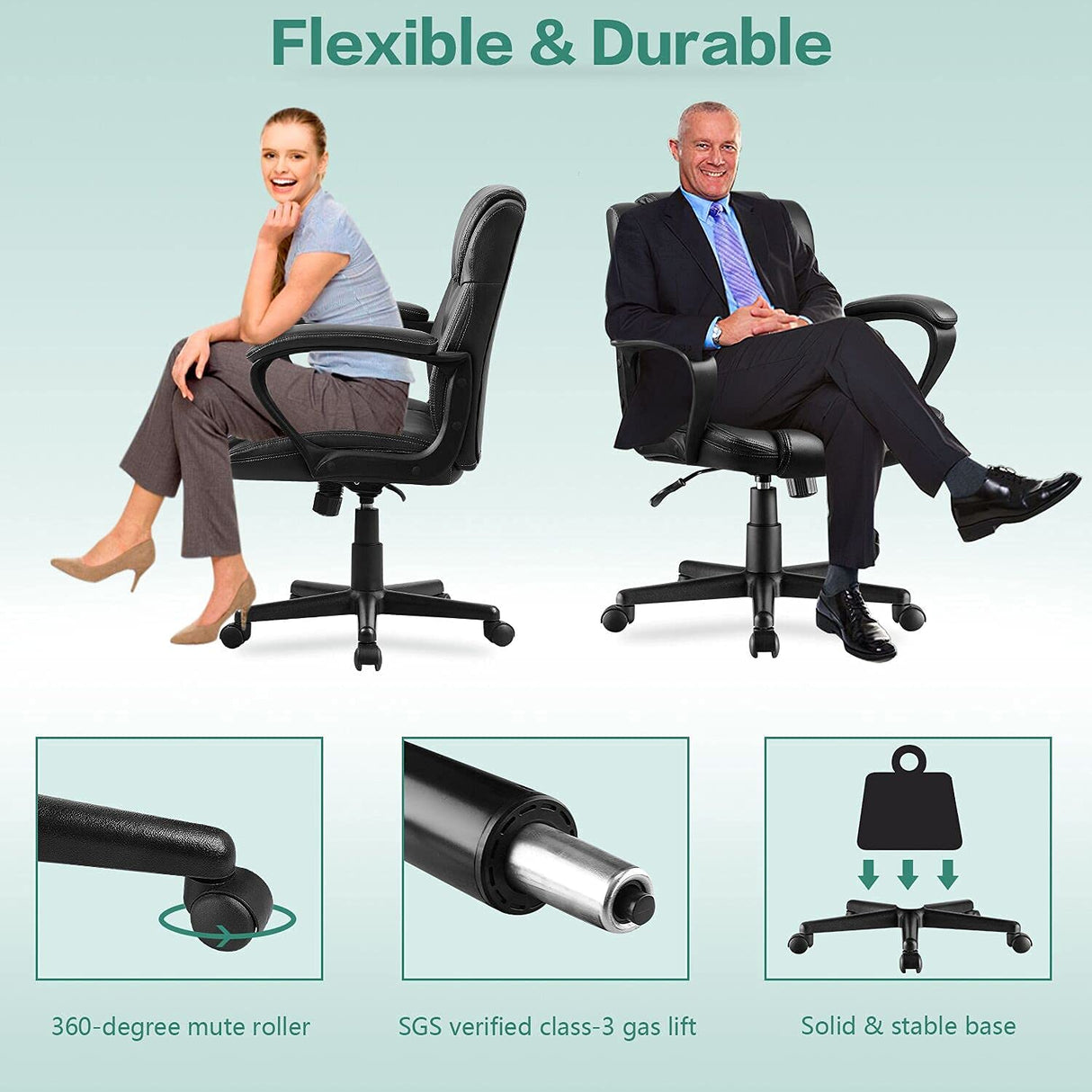 Executive Office Chair Swivel Task Seat with Ergonomic Mid-Back, Waist Support