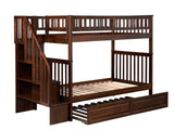 Woodland Staircase Bunk Bed Twin Over Twin with Twin Size Raised Panel Trundle and Attachable USB Charger