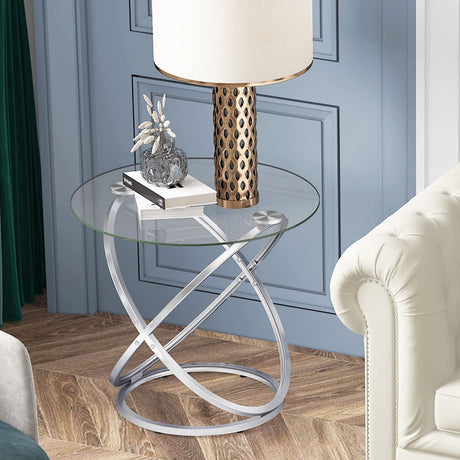 Glass Round End Table, Modern Contemporary Side Table for Small Space