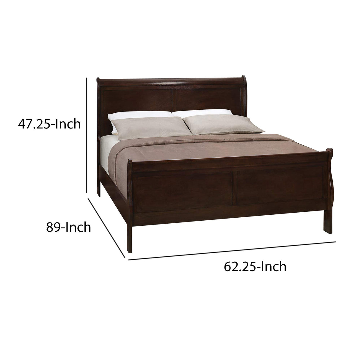 Traditional Style Wooden Queen Size Bed with Curved Headboard, Brown