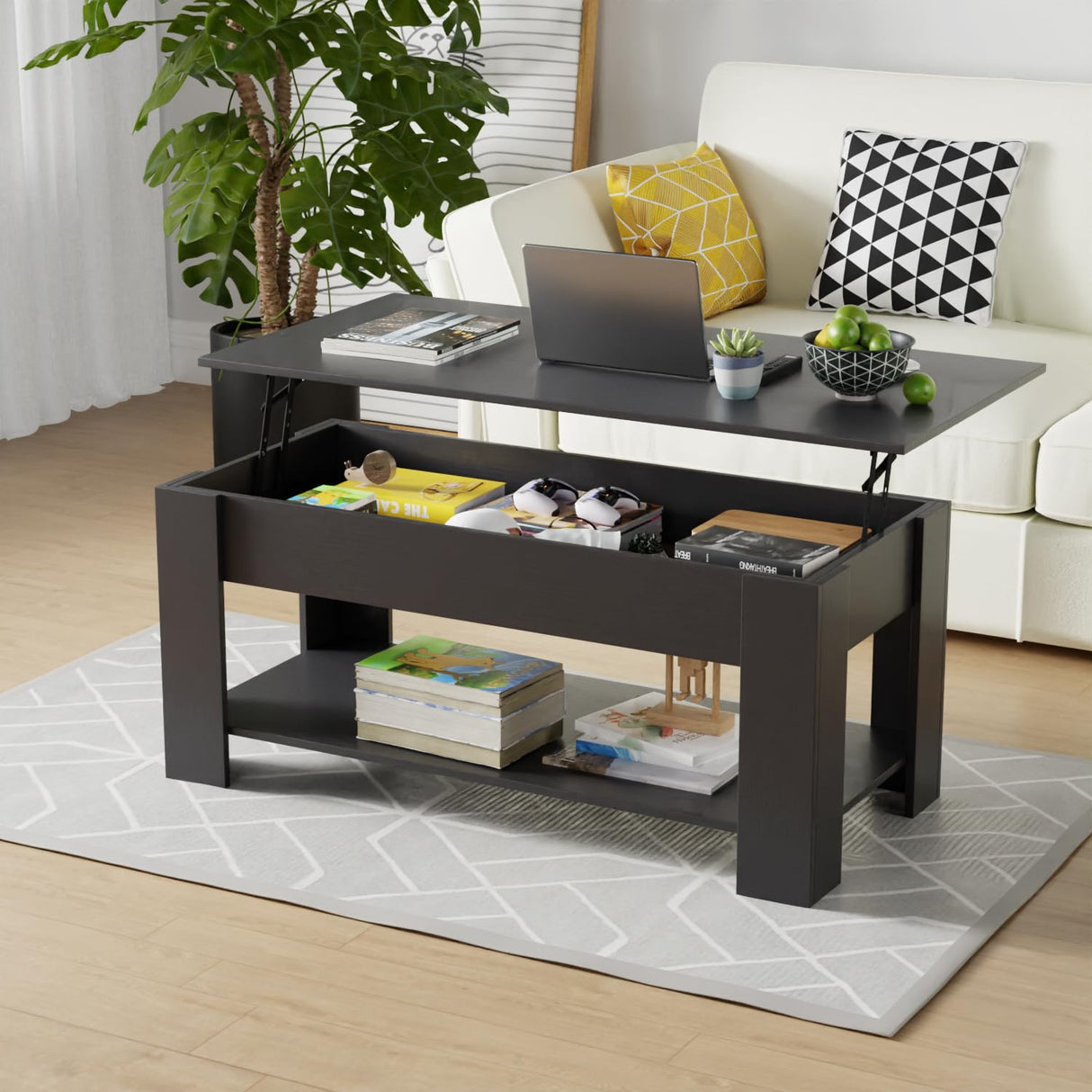 Table Lift Top Coffee Table Coffee Table with Hidden Compartment and Storage Shelf