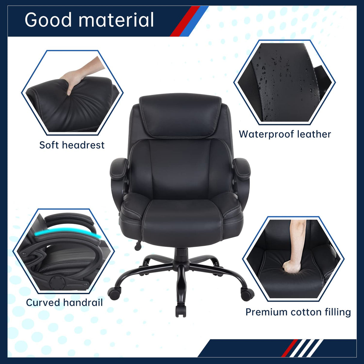 Big and Tall Office Chair 400lbs Wide Seat Ergonomic Desk Chair with Lumbar Support