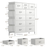 Dresser for Bedroom with 12 Drawers, Tall Dresser Chest of Drawers with Side Pockets