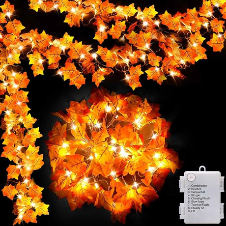 [8 Lighting Modes & Timer] Fall Decorations for Home Maple Leaf Garland with Lights 40