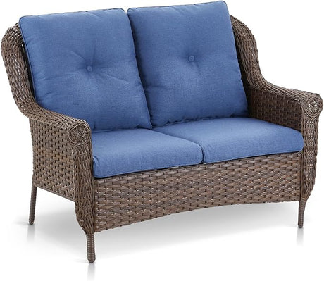 Patio Wicker Loveseat 2-Person Sofa - Heavy Duty Outdoor Resin Rattan Lawn