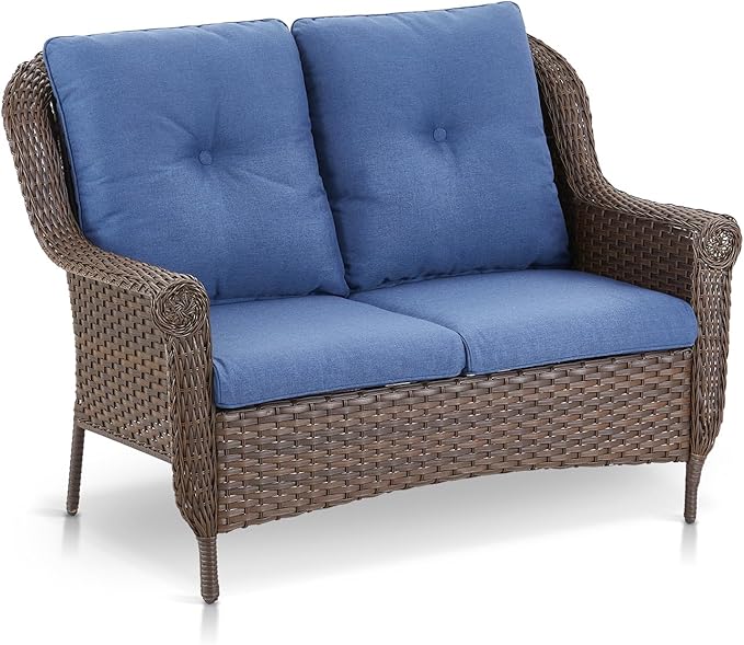 Patio Wicker Loveseat 2-Person Sofa - Heavy Duty Outdoor Resin Rattan Lawn