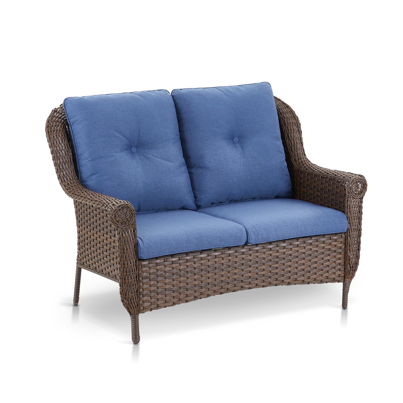 Patio Wicker Loveseat 2-Person Sofa - Heavy Duty Outdoor Resin Rattan Lawn