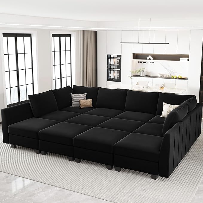 Modular Sectional Sofa Sleeper Sectional Couch with Storage Velvet Sofa Bed for Living Room, 6 Seats, Beige