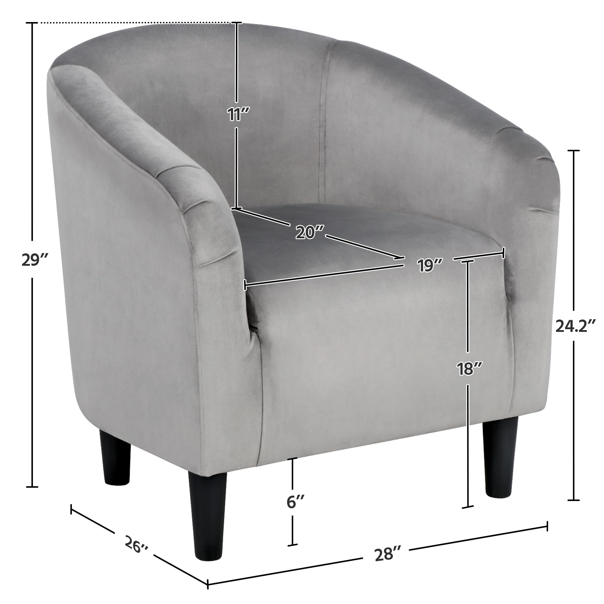 Living Room Chair, Velvet Accent Upholstered Barrel Sitting Chair with Armrest and Low