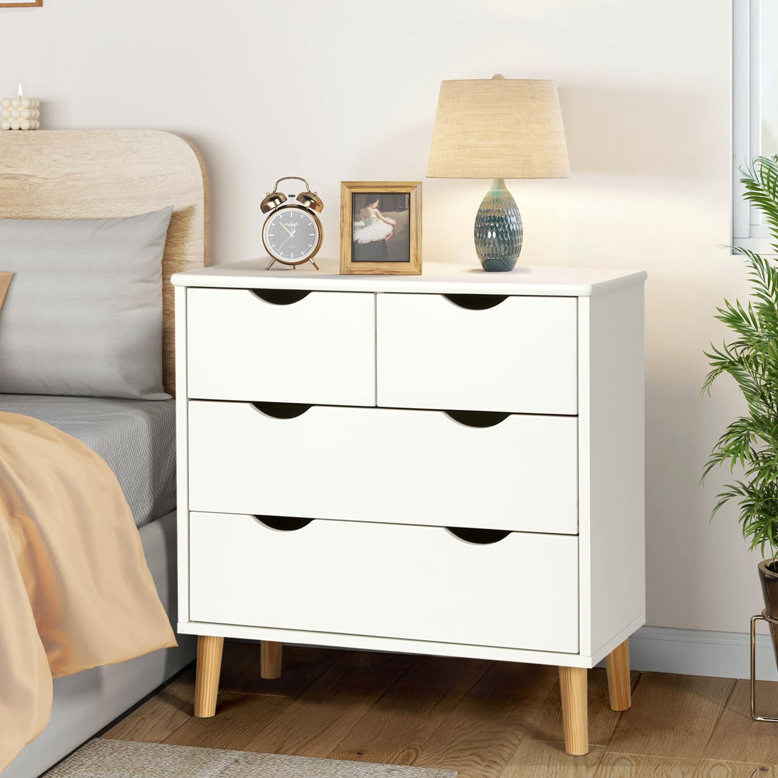 4 Drawers Dresser for Bedroom, 24.4''H White Drawer Dresser Nightstand