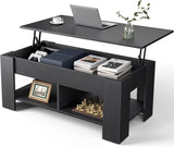 Lift Top 39in Hidden Compartment and Storage Shelf, Solid Wood Coffee Table